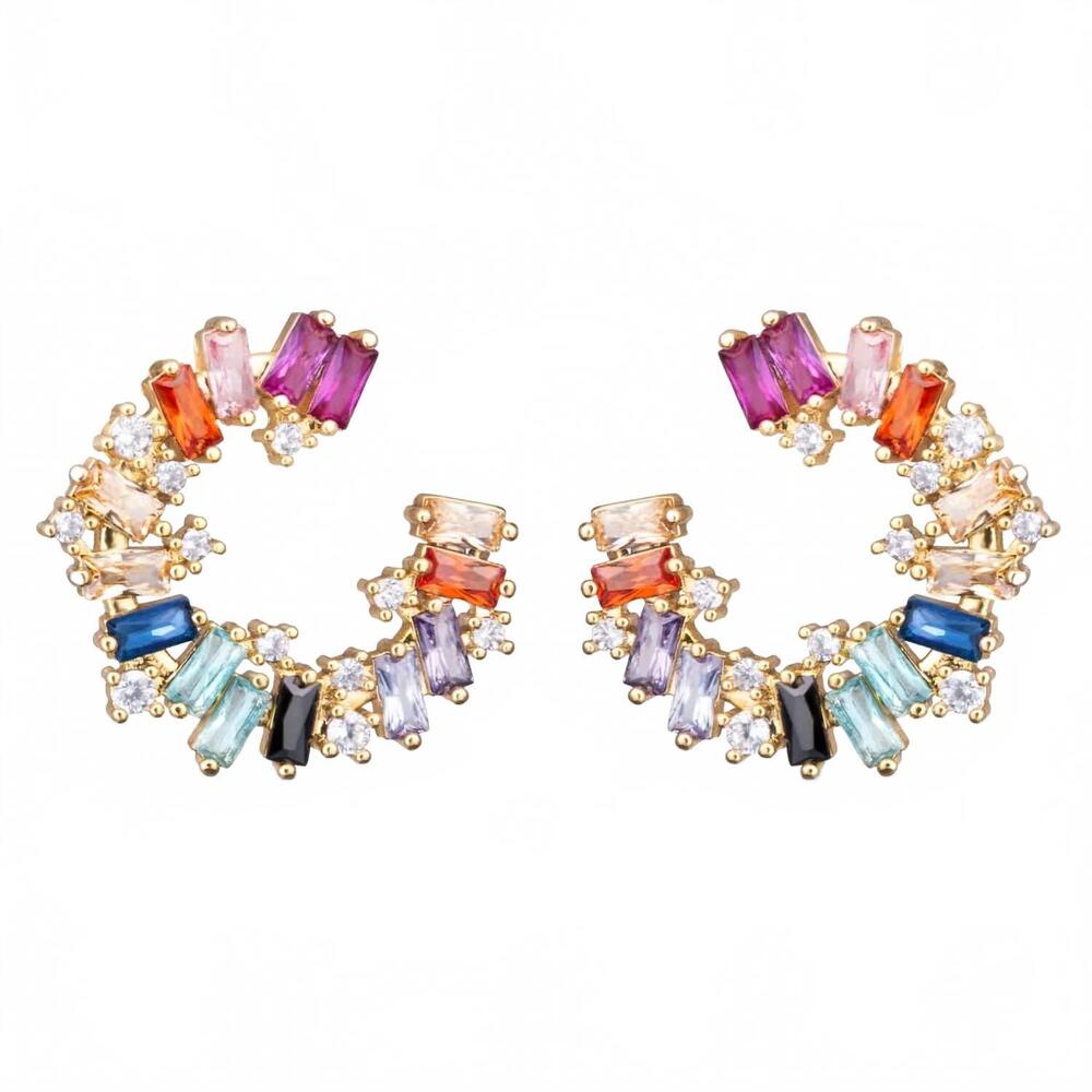 NEW AMANDA BLU women's multi-color open circle stud earrings in gold